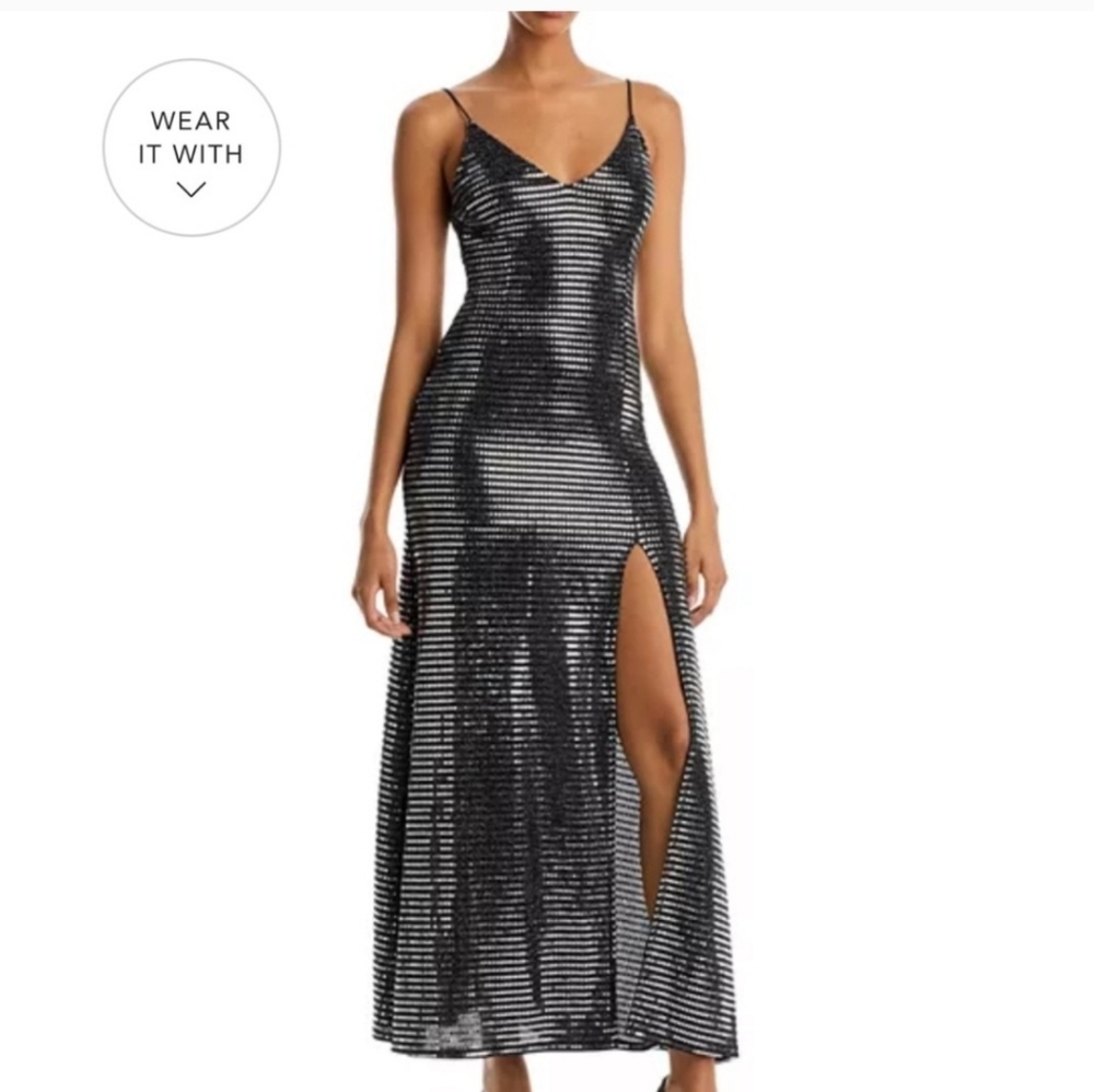 ✨️NWT Bloomingdales Aqua Black Sequin Maxi Dress Size 4